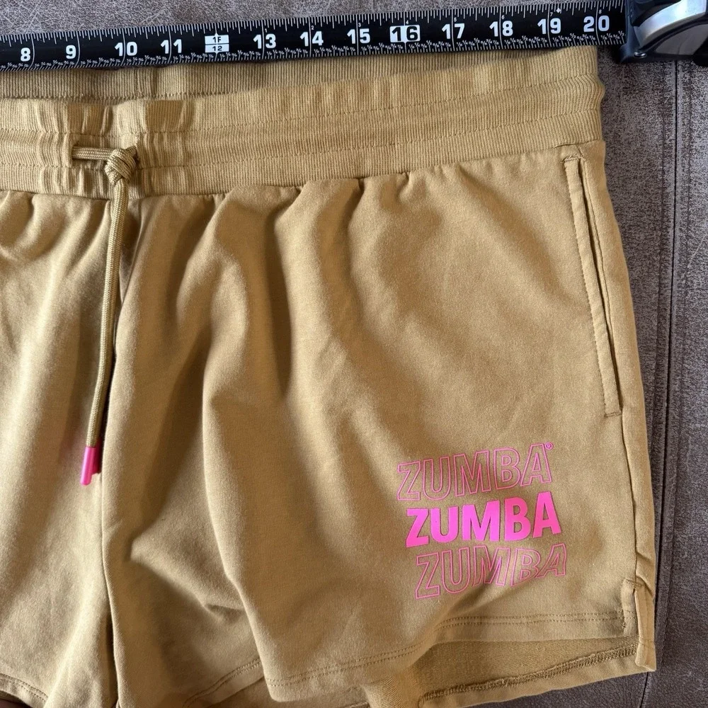 NWT Zumba Golden Ticket Sweat Shorts Pink Logo Drawstring Pockets 2XL